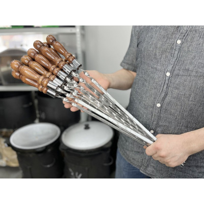 Шампур с деревянной ручкой (шар кольцо) 40*12*3, нержавеющая сталь